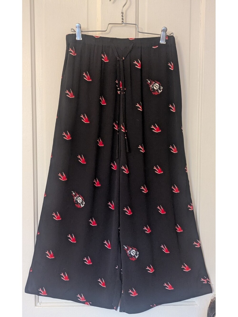 NWT RARE MCQ ALEXANDER MCQUEEN SWALLOW PRINT CROPPED WIDE-LEG PANTS | SIZE IT 36